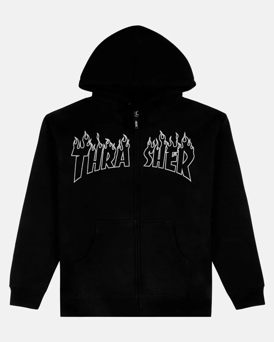 Thrasher Flame Embroidered Zip Hoodie hettejakke svart