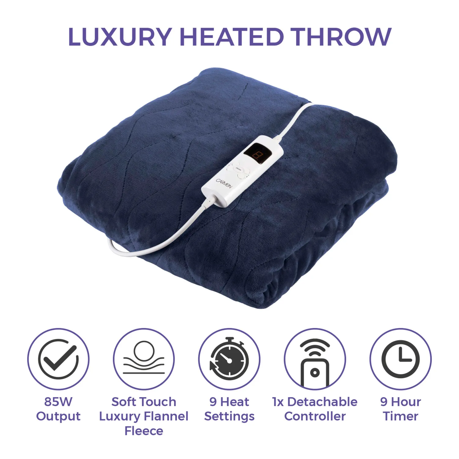 RadioTimes Heated Fleece Blanket varmepledd blå 160x130cm