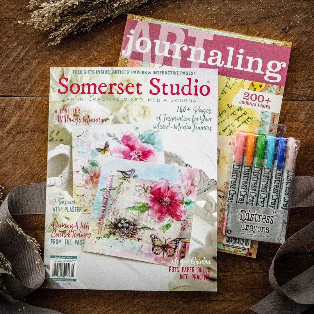 Stampington Somerset kunstnersett 2 blad + distress crayons