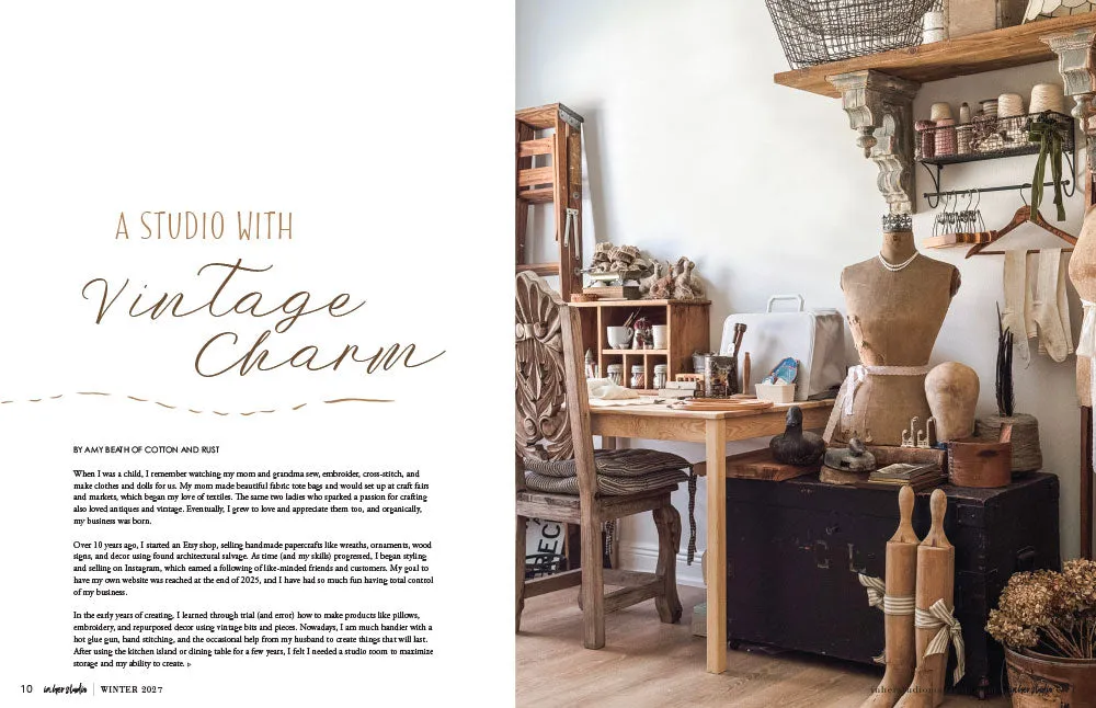 Stampington In Her Studio Winter 2027 blad atelier og innredning