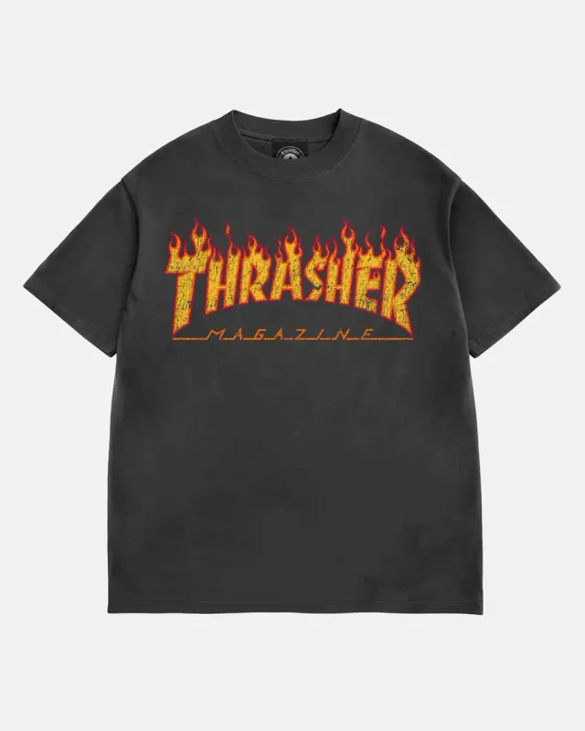 Thrasher Flame Vintage t-skjorte svart boxy-fit