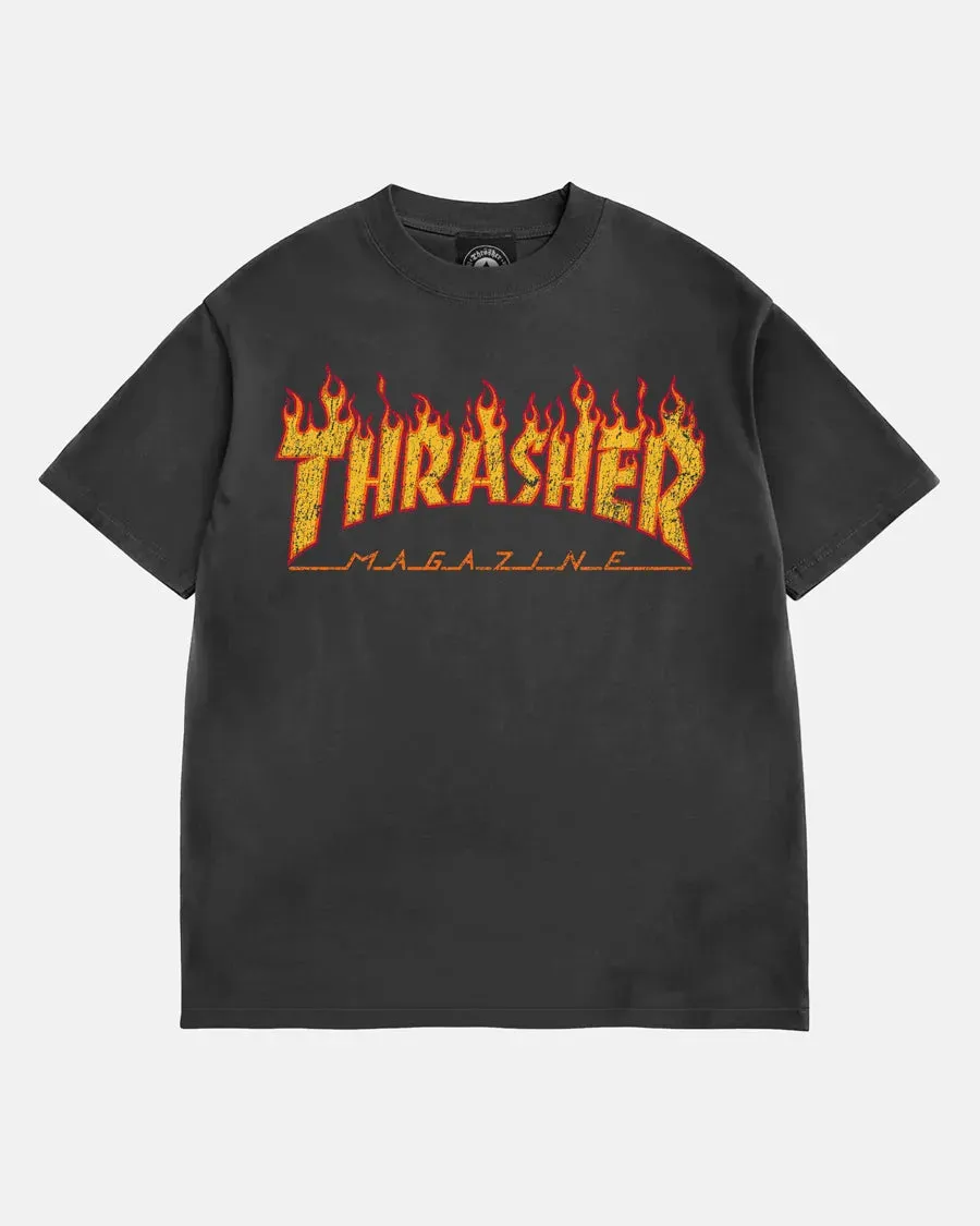 Thrasher Flame Vintage t-skjorte svart boxy-fit