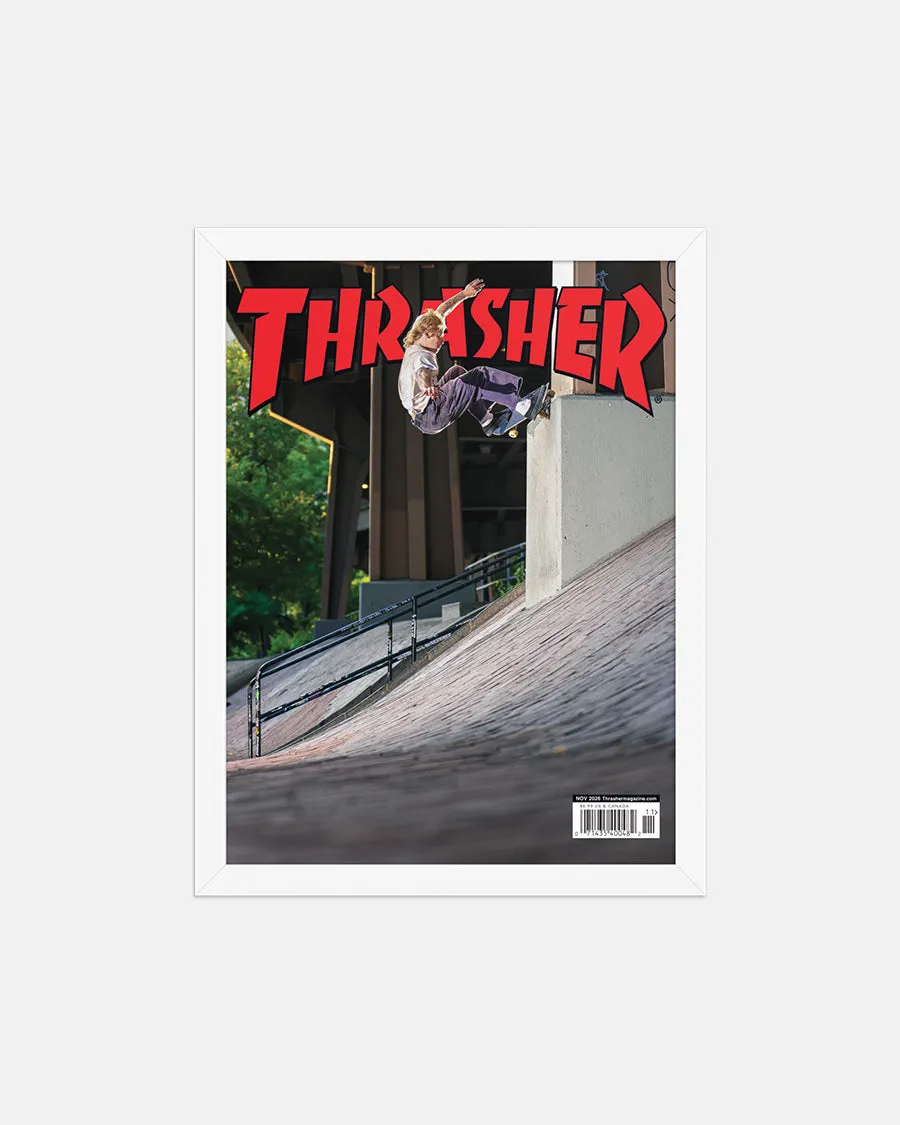 Thrasher november 2026 plakat innrammet tre