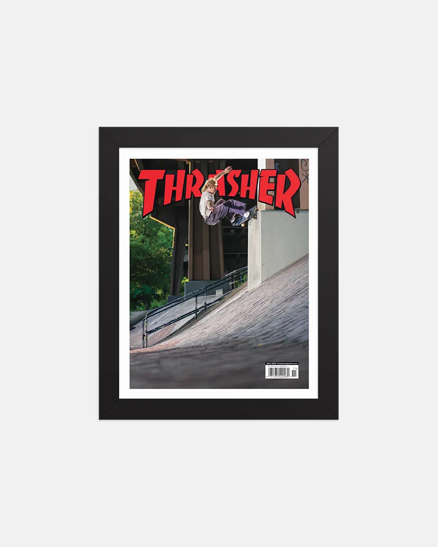 Thrasher november 2026 plakat innrammet tre