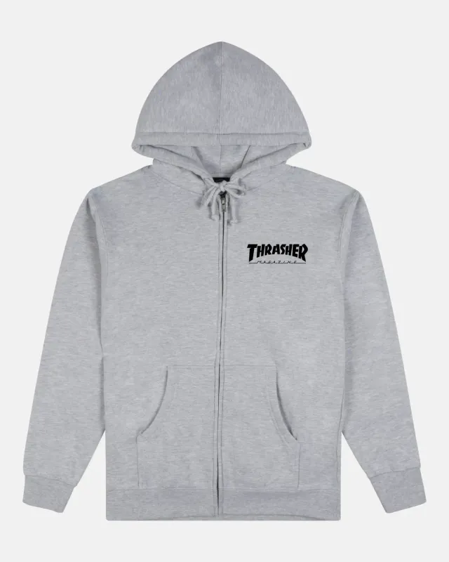 Thrasher Mag Logo zip-hettegenser grå bomull