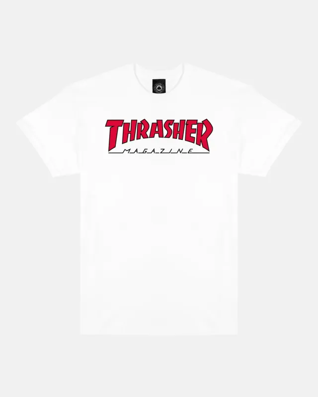 Thrasher Outlined t-skjorte hvit med rød logo