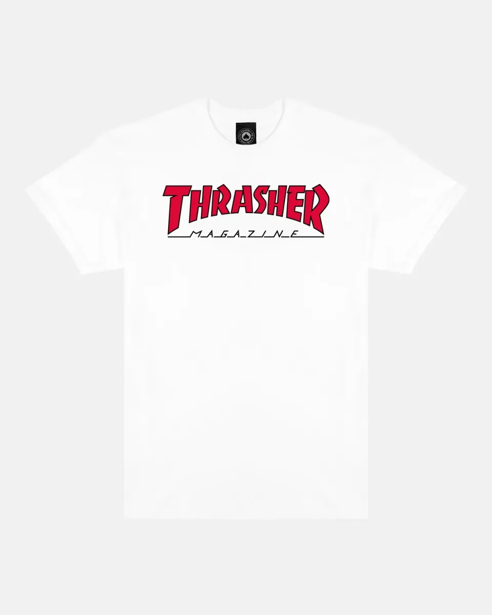 Thrasher Outlined t-skjorte hvit med rød logo