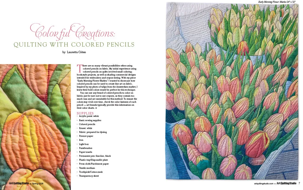 Stampington Art Quilting Studio Spring 2026 blad lappesøm