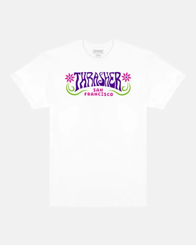 Thrasher Flower Power T-skjorte hvit blomstertrykk