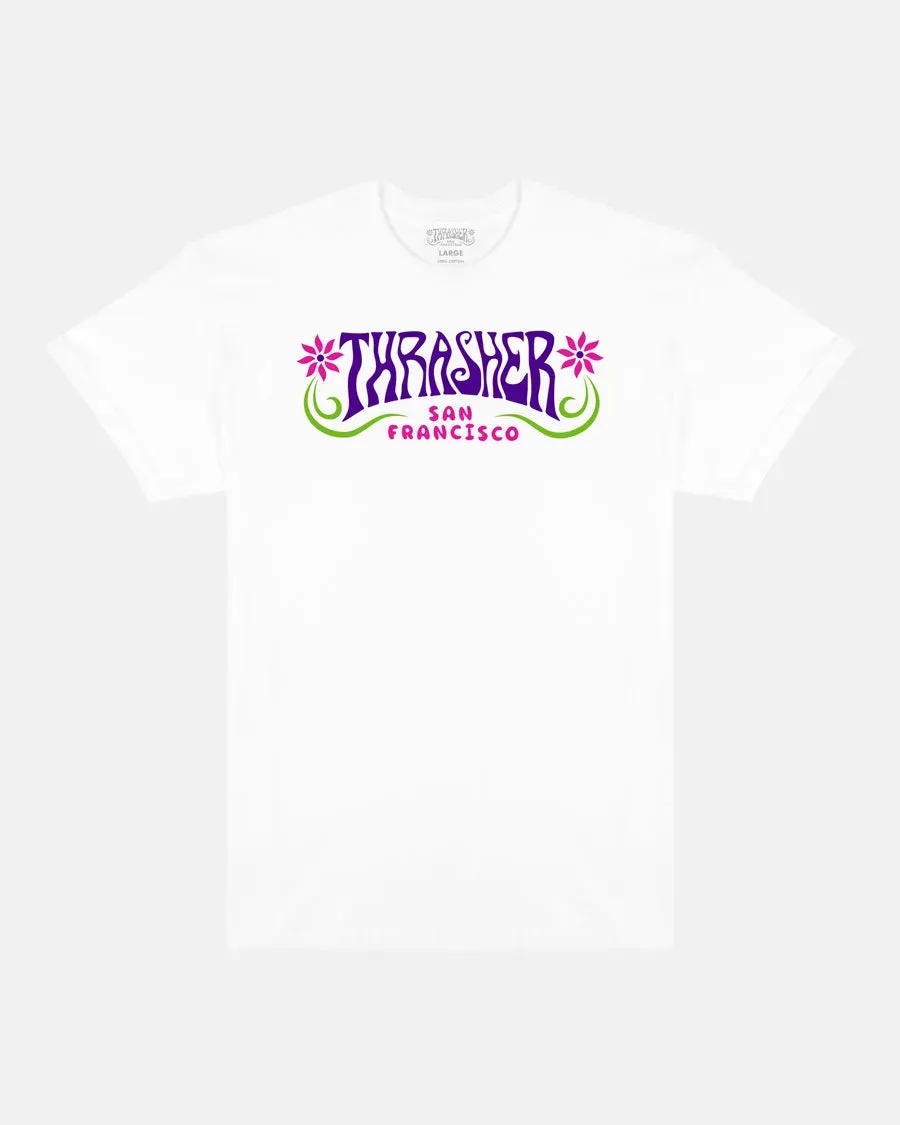 Thrasher Flower Power T-skjorte hvit blomstertrykk
