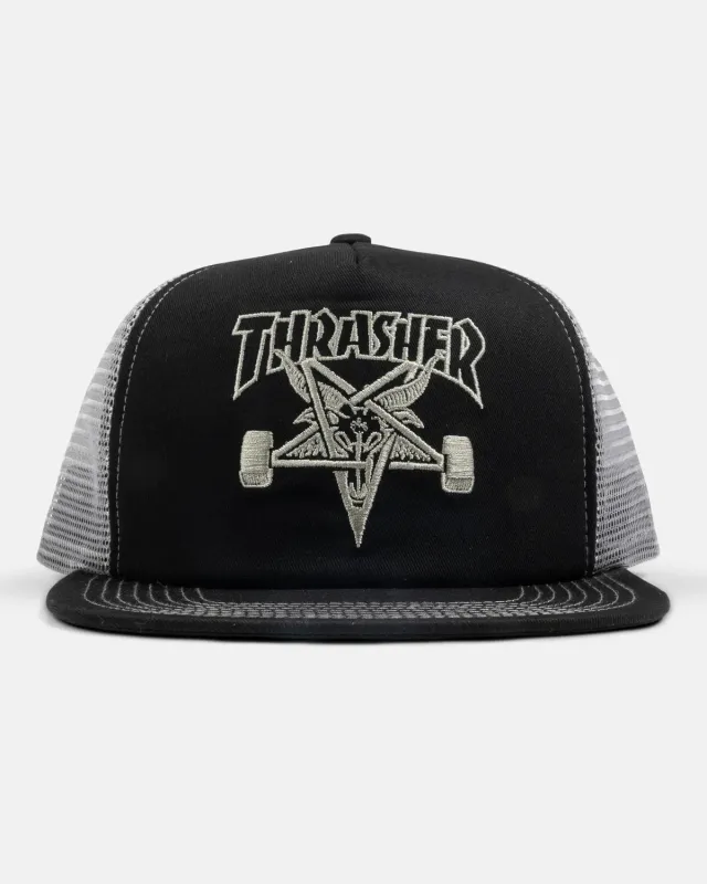 Thrasher Skategoat svart grå trucker caps brodert