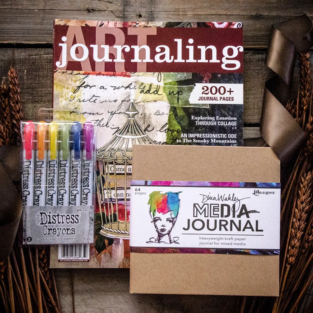 Stampington Art Journaling Autumn 2023 gavesett blad journal fargestifter