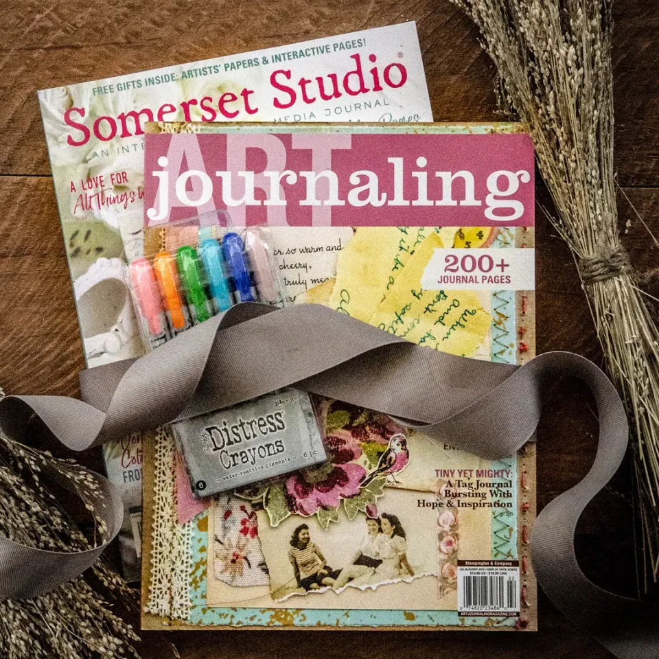 Stampington Somerset kunstnersett 2 blad + distress crayons