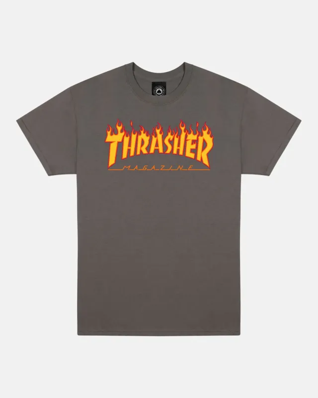 Thrasher Flame t-skjorte charcoal bomull