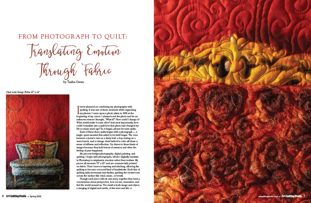 Stampington Art Quilting Studio Spring 2026 blad lappesøm