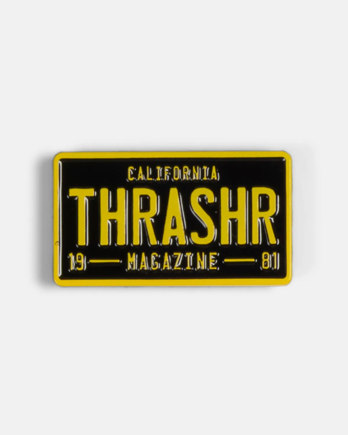 Thrasher License Plate pin svart/gul emalje