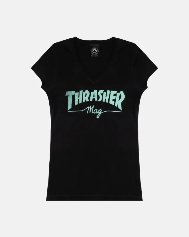 Thrasher Mag t-skjorte dame v-hals svart