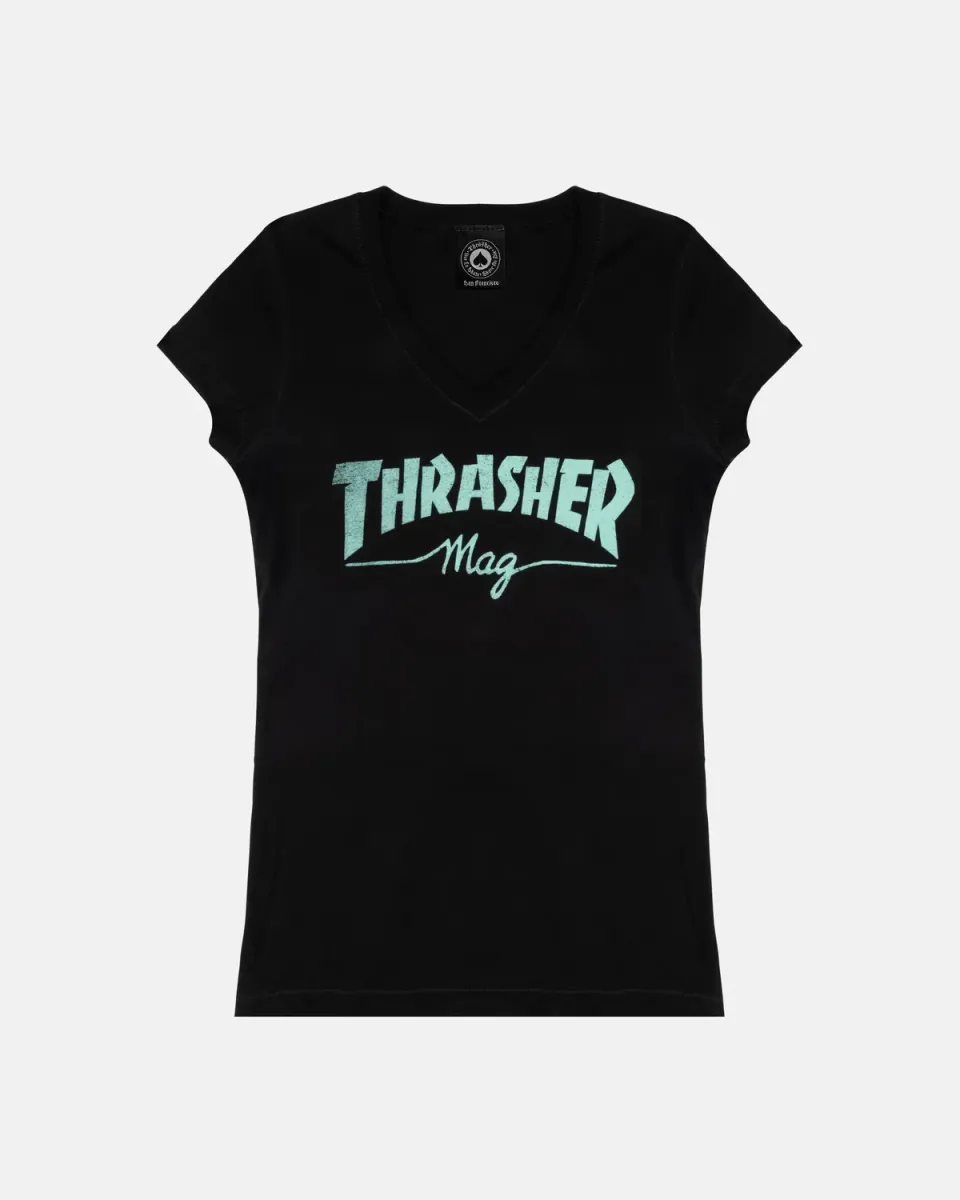Thrasher Mag t-skjorte dame v-hals svart